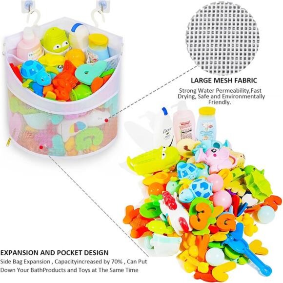 Baby Bath Toy Organizer, Quick Drying&Mould Proof, Corner Hang-Suspension Holder - Picture 3 of 7